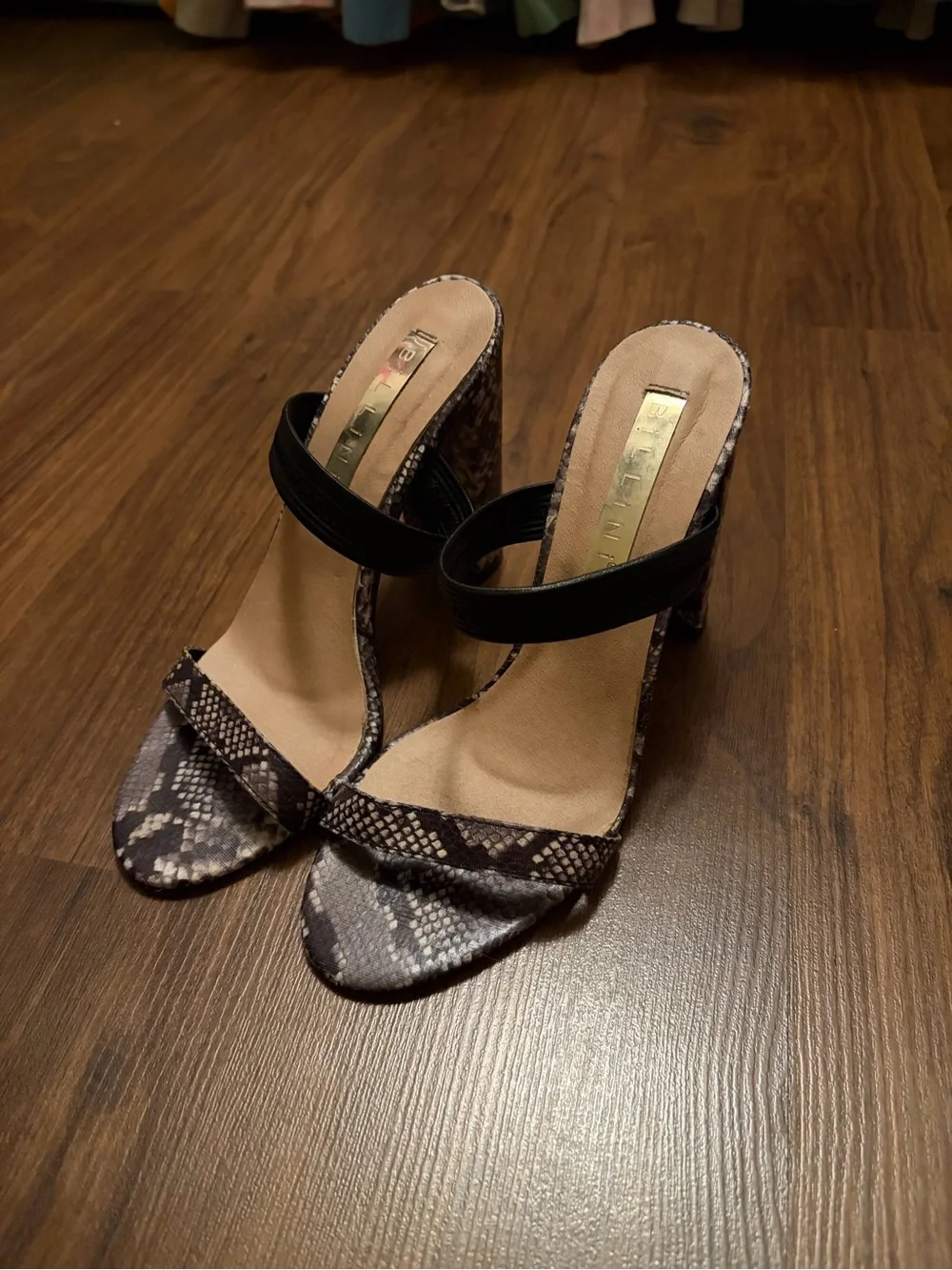 Bellini Snake-Print Slide Heels with Black Strap